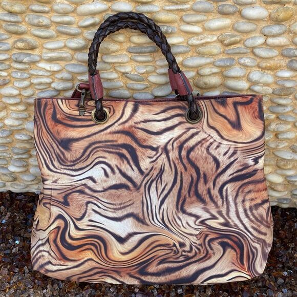 Plinio Visona Maroon/Animal Print Leather Reversible Tote/Crossbody Bag. NWT - Picture 3 of 14